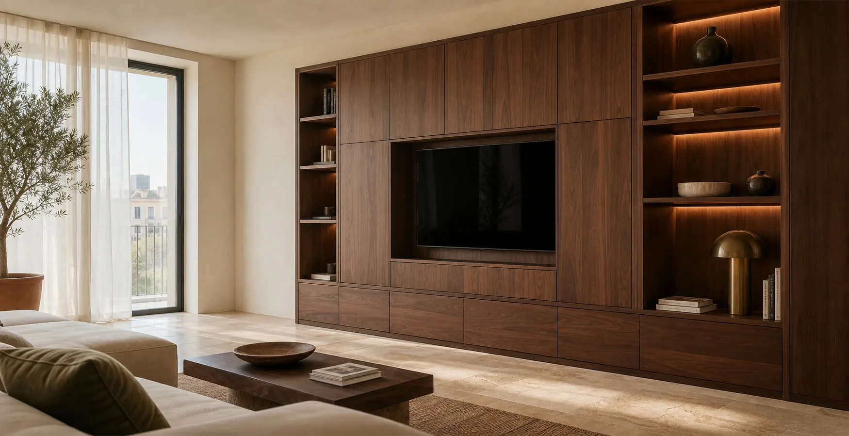 Mueble de salón integrado alrededor de la televisión